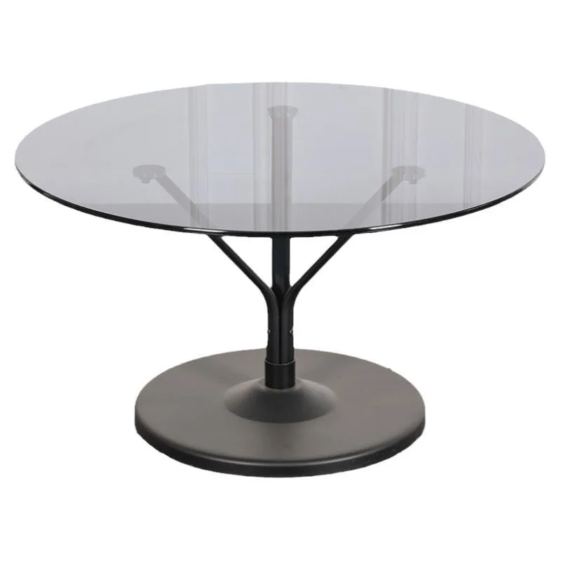 Light luxury round coffee table, small metal round table with tempered glass surface for home use in the living room,