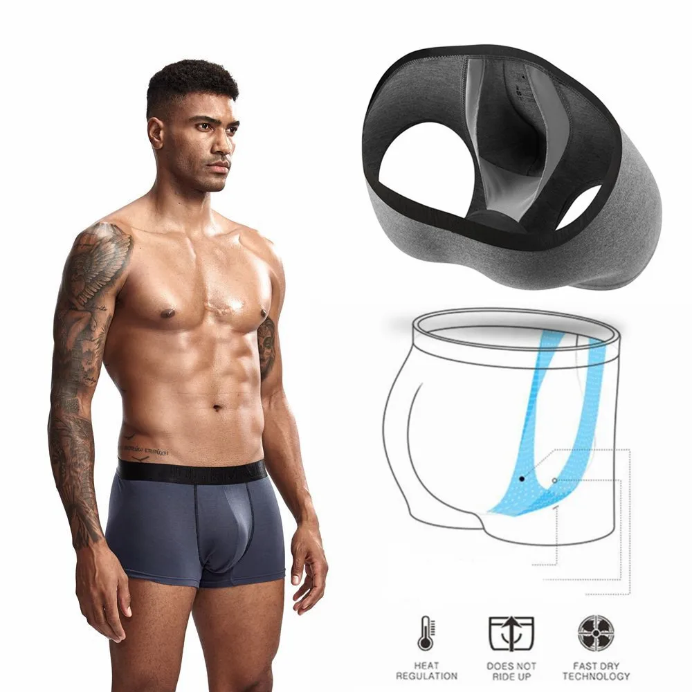 Jockmail Mens Underwear Boxers with Pouch Middle Waist 3D Mesh Pocket U Convex Dry Wet Separation Lingerie for Man Modal Cueca