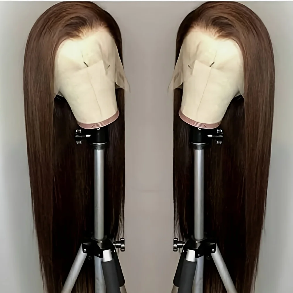 Chic Brown Long Straight Lace Front Wig for Women Heat Resistant Synthetic Fiber, 13x4 Free Part Design, Versatile & Comfortable