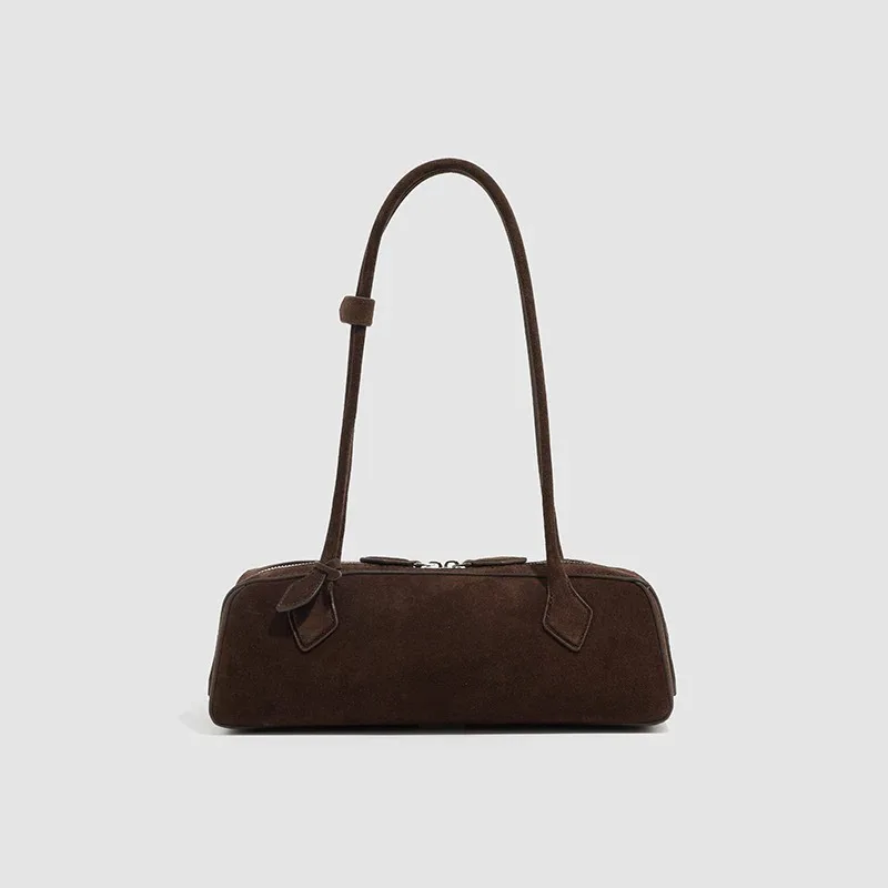 2025 Women's bag sausage bag new retro frosted cowhide suede French niche commuting bag armpit French stick bag