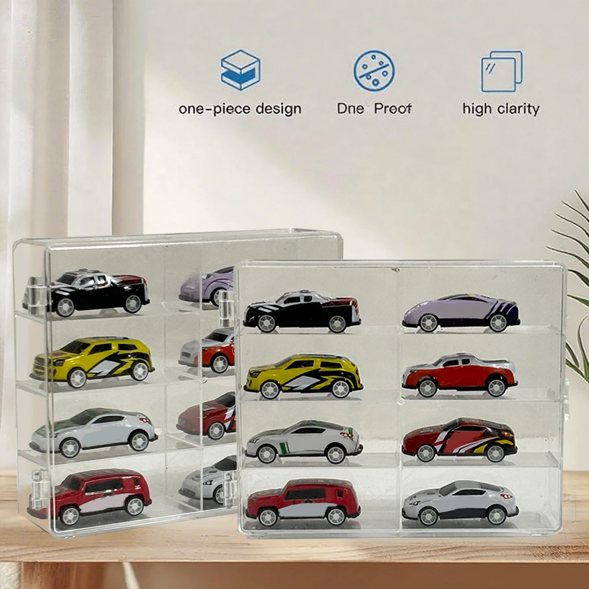 1pc suporte de exibição de carro de brinquedo de rodas quentes, caixa transparente compartimentalizada para armazenamento de modelo de carro pequeno