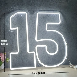 Led Neon Number 15 Sign for 15th Birthday Decorations Dimmable Neon Light for Wall Hang Anniversary Party Lights Large