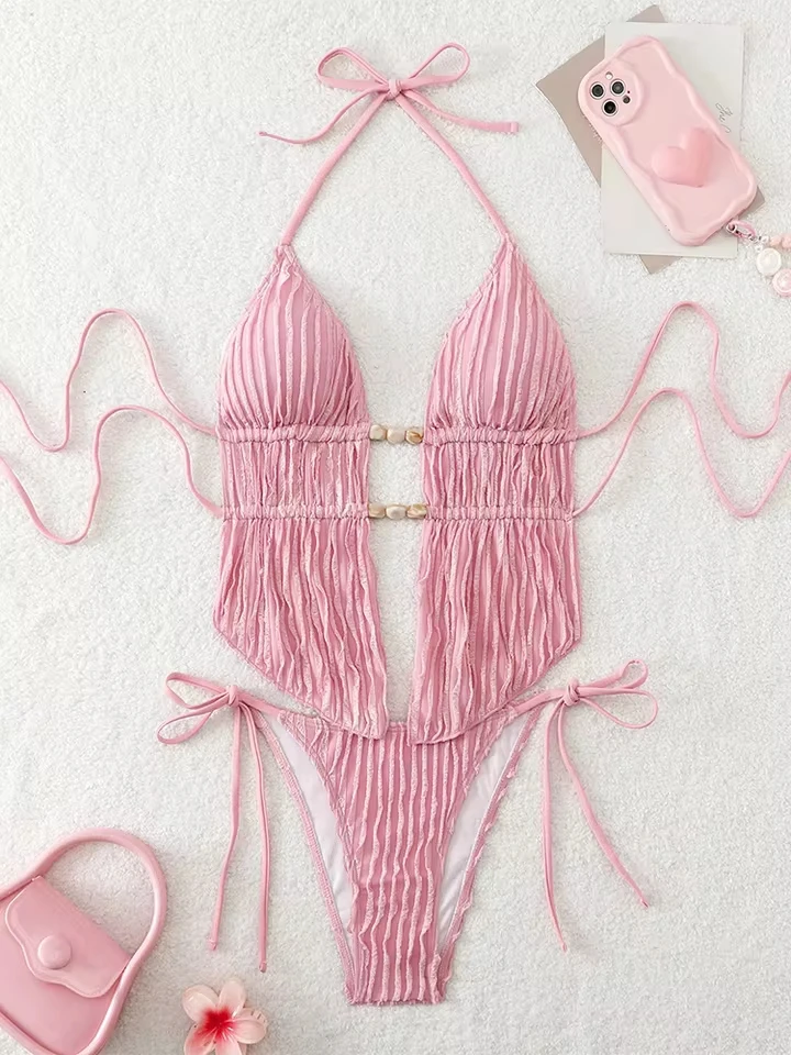 Vzvn Sexy Lace Up Hollow Out Bikinis Women Split Swimsuit Beach Brazil Bikini 2026 All Season Solid Backless Bikinis 2 Piece Set