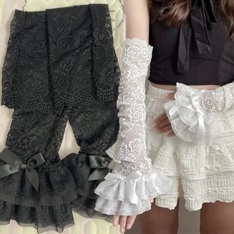 

Hollow Out Lace Long Arm Sleeves Girl Sexy Removable White Black Summer Thin Sun Protection Fingerless Gloves Fashion Mesh Cuffs