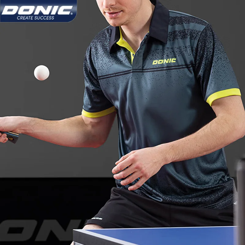 Authentic DONIC Lapel Table Tennis Jersey Quick Dry Sports T-shirt Breathable Short Sleeve Ping Pong Shirt Men and Women