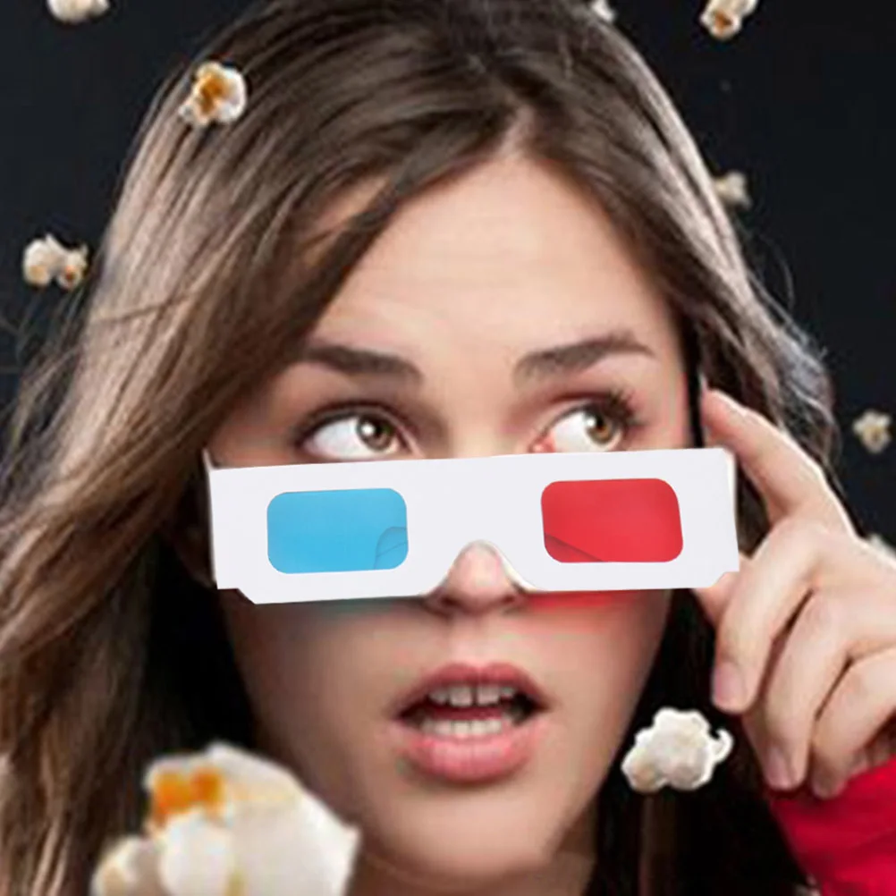 

100 Pcs Glasses Anaglyph Cardboard Frame Red Blue Lenses Lightweight Portable Paper Anaglyph Glasses Home Movies