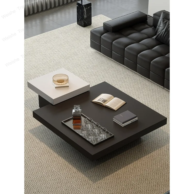 Rock slab coffee table living room household square high-end Italian minimalist telescopic large flat coffee table combination