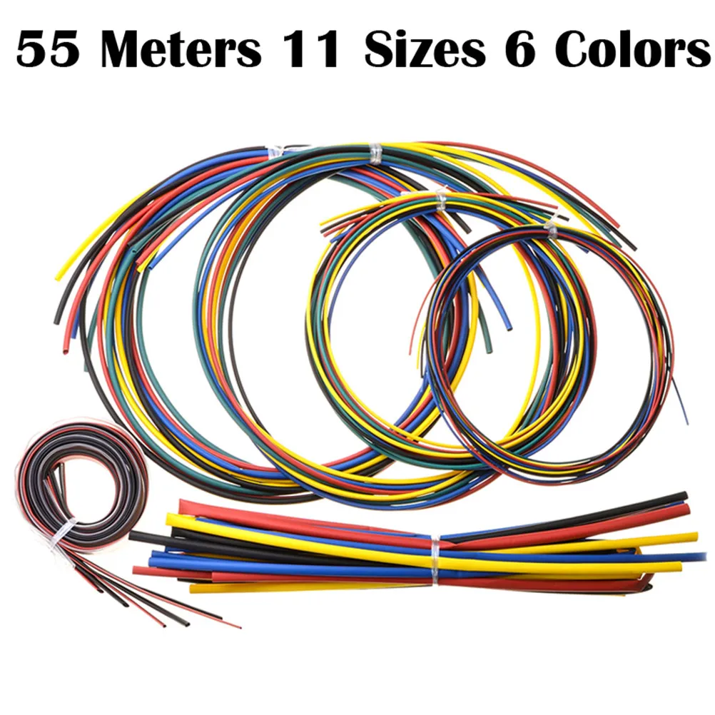 55M Heat Shrink Tubing Set Polyolefin 2:1 Ratio 11 Sizes 6 Colors Battery Insulation Flame Retardant Heat Shrink Sleeve Wrap