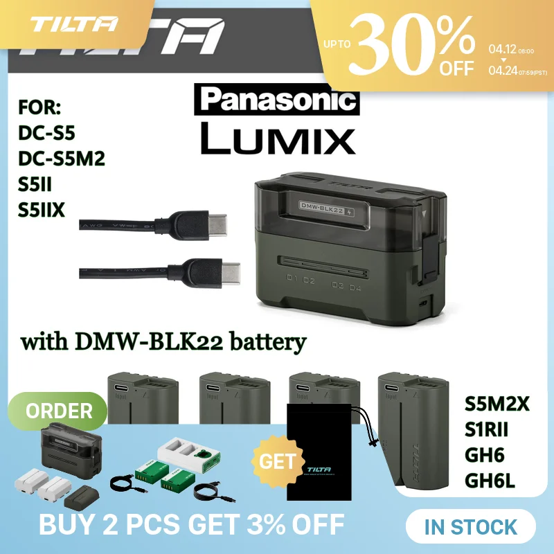 Estação de carregamento portátil da bateria 2400mAh TILTA DMW-BLK22 (4 canais) para Panasonic S2RII, GH6, GH6L, GH5II, G9M2, S5M2, S5ll