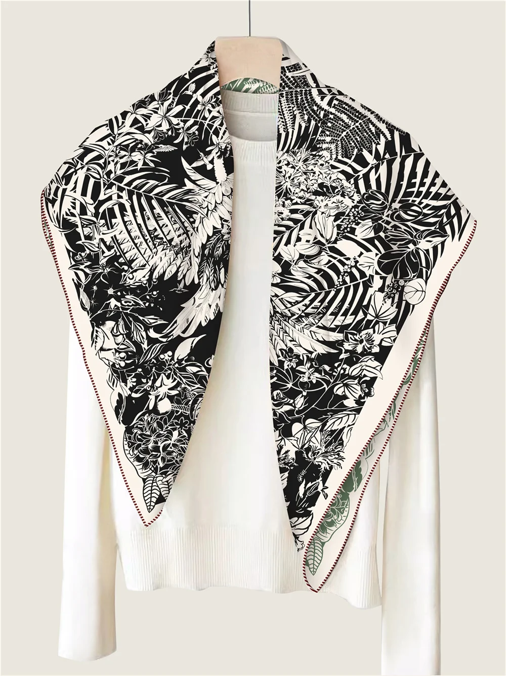 POBING Handgerollt Twill Seidenschal Frauen Wald Doppelt Gedruckt Quadratische Schals Wraps Echarpes Foulards Femme Hijab 90CM – Detail 16