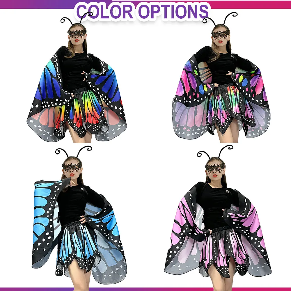 Women Butterfly Wings Shawl And Butterfly Skirt Fairy Costume Accessory Halloween Costume Includes Headband And Face Mask