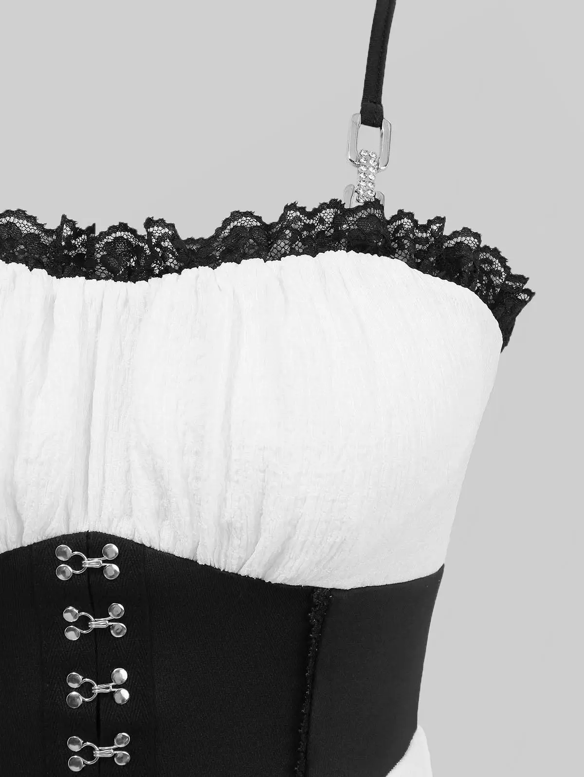 Abiti da canotta casual bianchi Abito da donna con pannello increspato con gancio e occhiello in vita con ciglia in pizzo Abito alto basso con camicetta