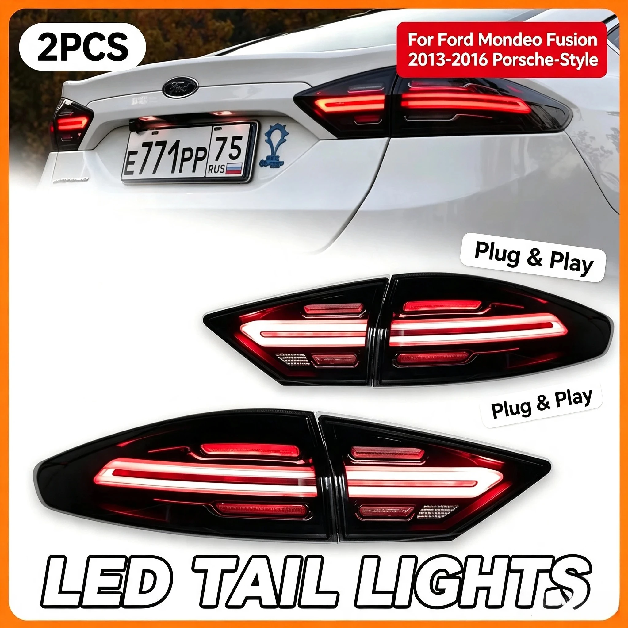 LED-Rücklicht für Ford Mondeo Fusion 2013-2016, Porsche-Stil Rücknebelleuchte, Brems- und Blinklicht-Einheit