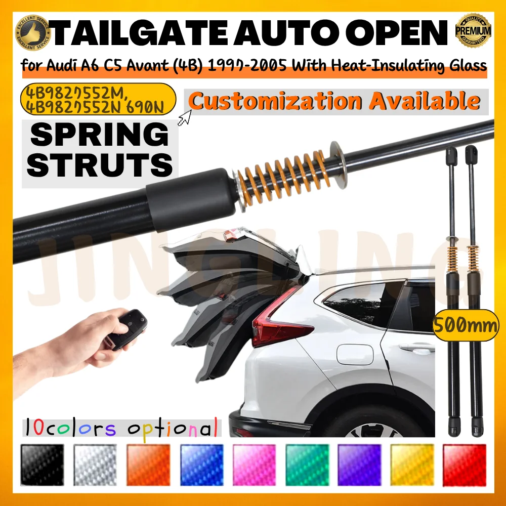 Qty(2) Auto Open Trunk Struts with Spring for Audi A6 C5 Avant (4B) 1997-2005 With Heat-Insulating Glass Rear Lift Support Shock