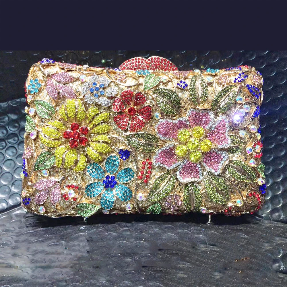 Sparkling Flowers Evening Clutch Purses Women’s Crystal Bridesmaid Clutches Ladies Dinner Diamond Wedding Bag Girls Female Pink