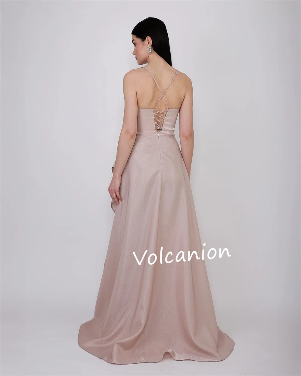 Nastro plissettato personalizzato A-line con cinturino per spaghetti Abiti lunghi Occasioni su misura Festa Elegante stile semplice e moderno