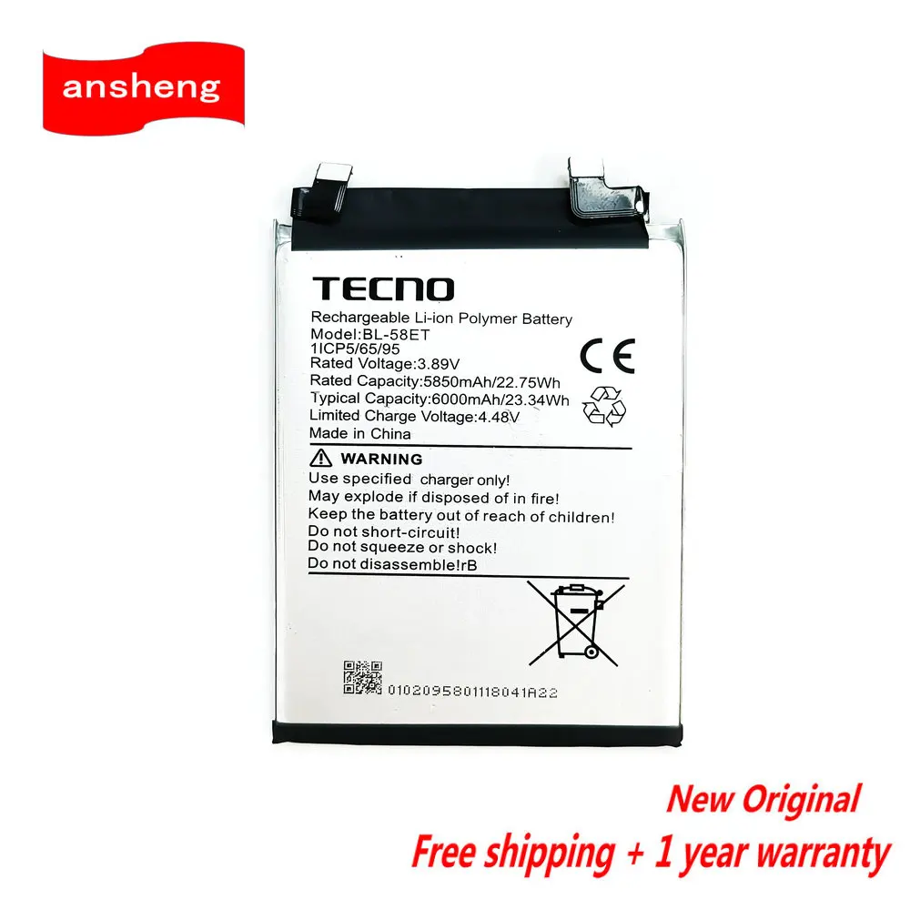 NEW Original 3.89V 6000mAh 22.75WH BL-58ET Battery For Tecno Pova 5 LH7N Mobile Phone