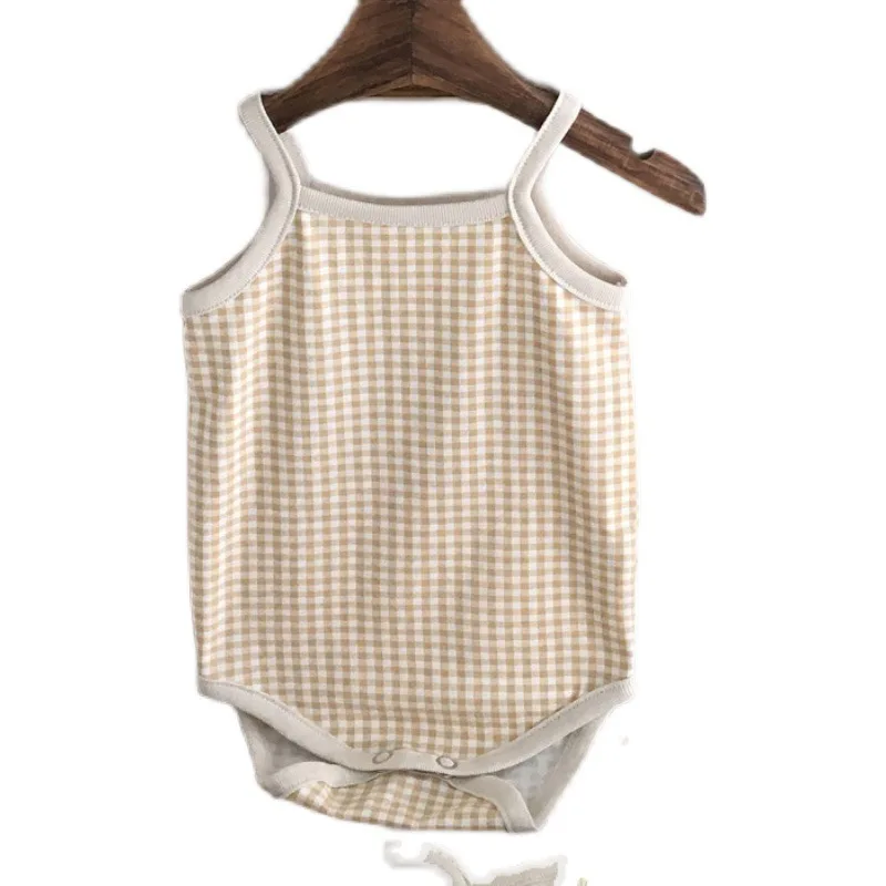 2025 여름 새 아기 민소매 슬링 바디 슈트 코튼 편안한 신생아 의류 유아 유아 솔리드 단순 점프 슈트 0-24M