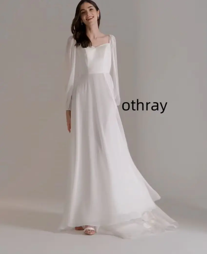 Othray A-line V-Neck vestidos para mujer elegantes y bonitos Chapel Train Chiffon Wedding Dress vestido feminino 드레스 웨딩