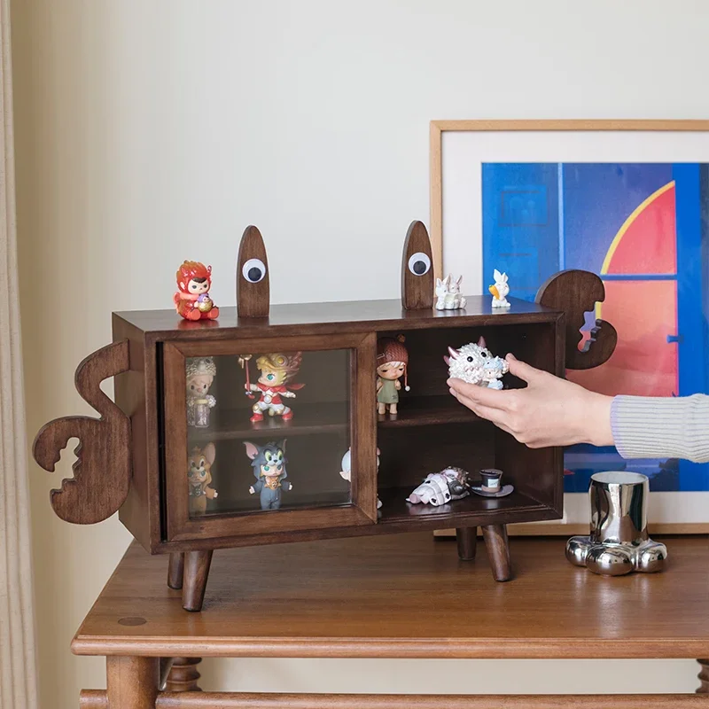 Crab Storage Cabinet Solid Wood Cartoon Style Handmade Model Display Box Household Small Storage Box Transparent Cabinet Door