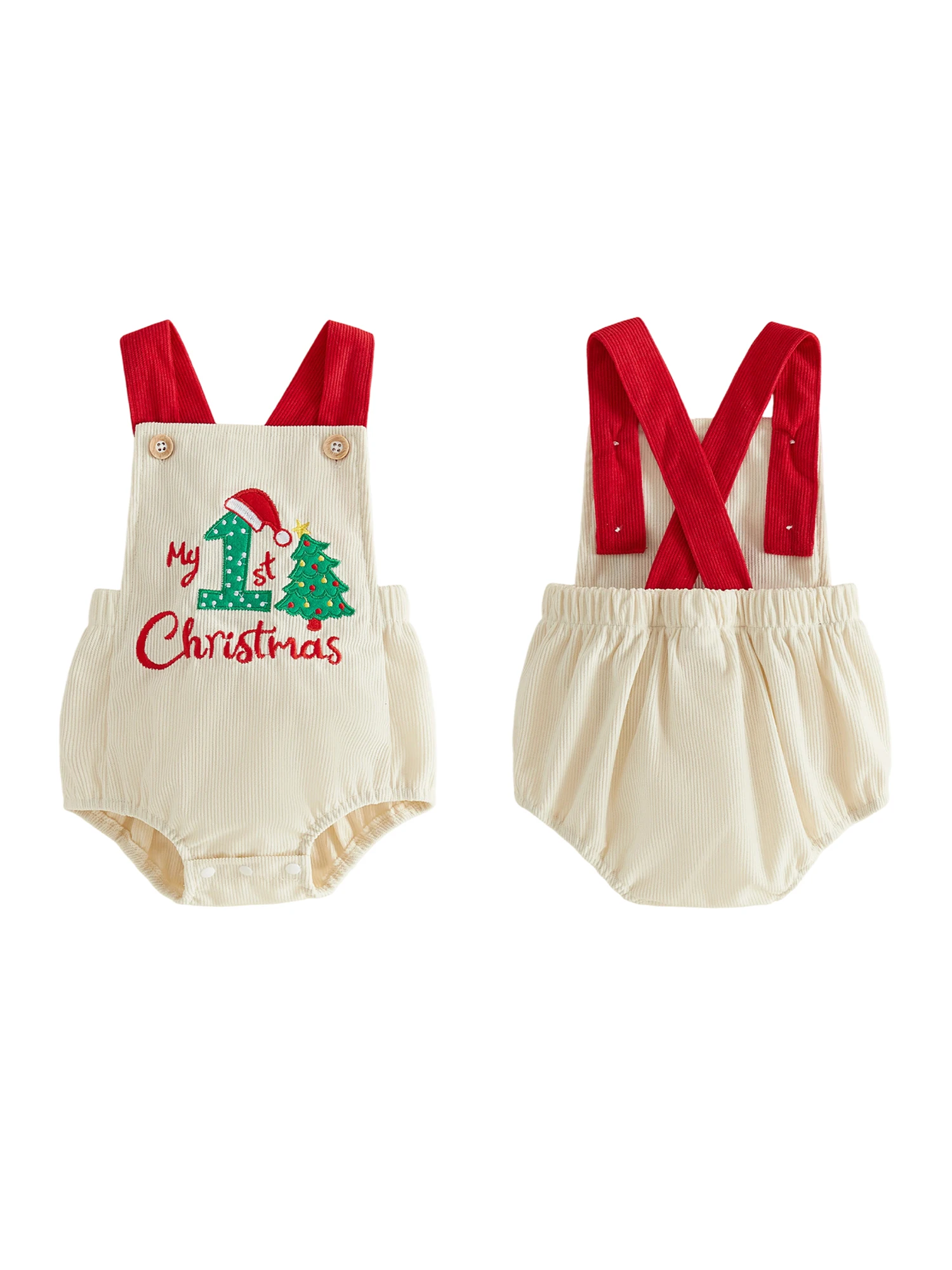 Romper-Embroidered Sleeveless Jumpsuit Baby-Christmas Jumpsuit Sleeveless Ribbed High Quality Baby Christmas Romper