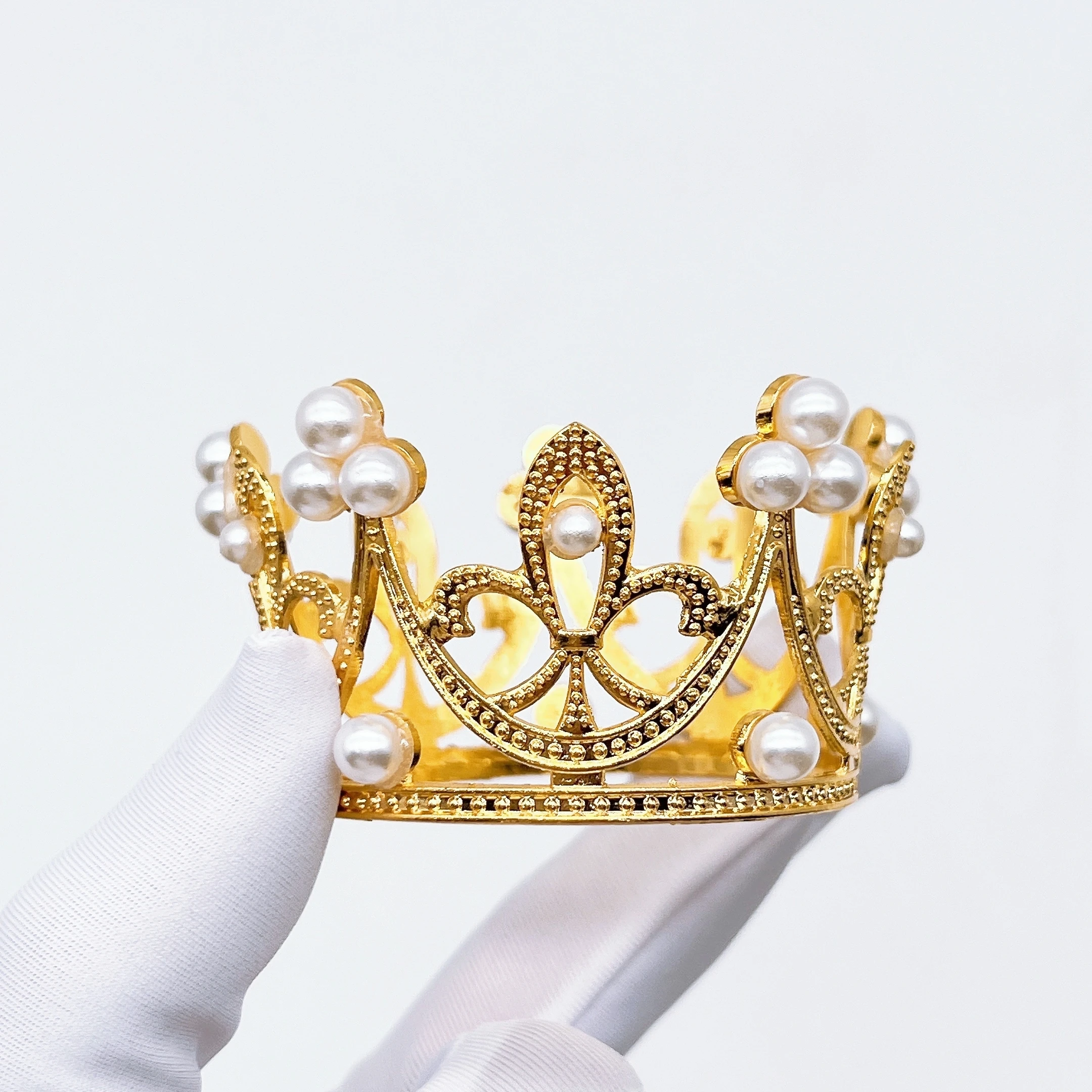 Mini Crown Headdress Cake Decoration Princess Artificial Pearl Tiara Children Hair Ornament for Wedding Birthday Party  gift