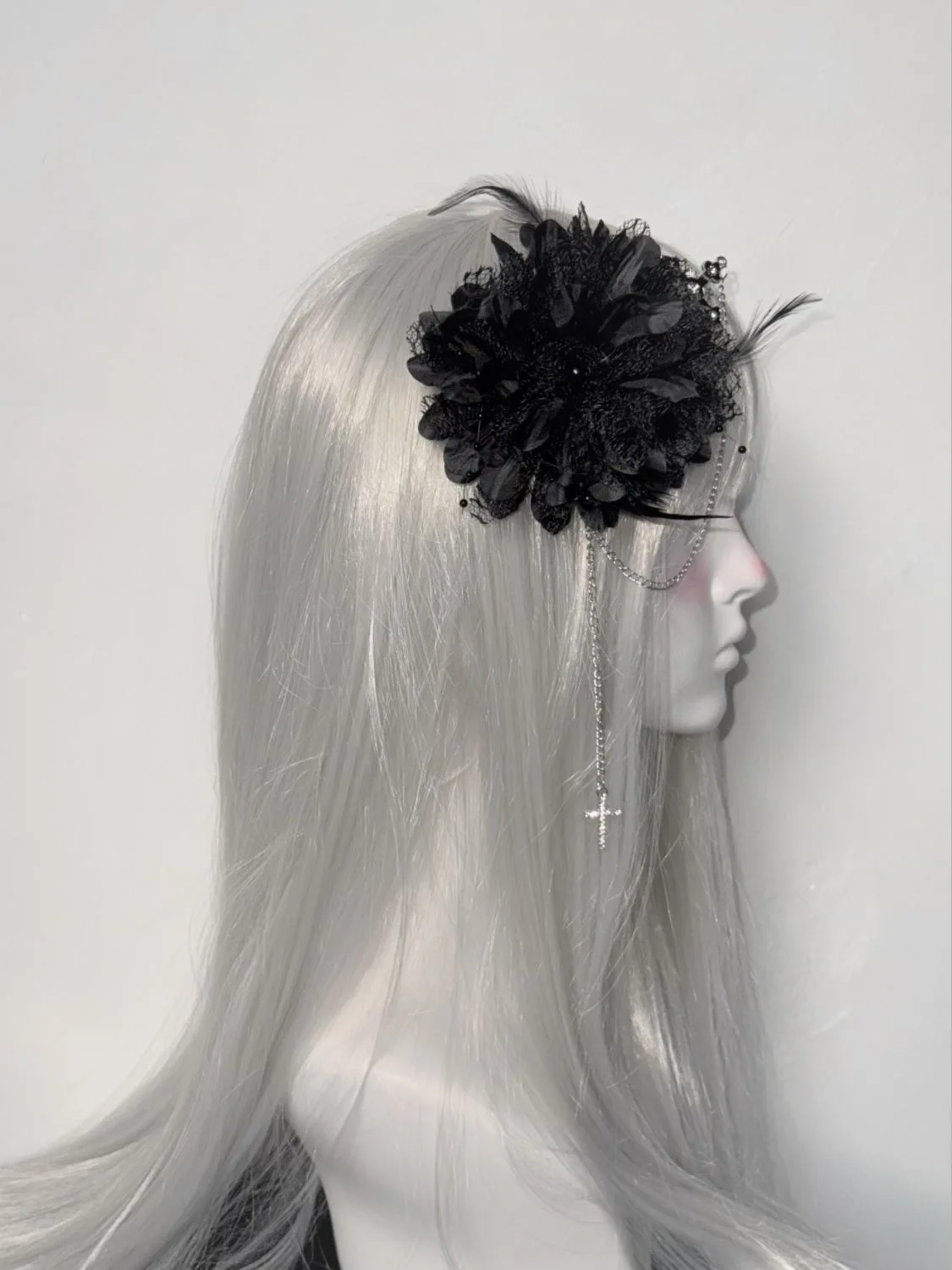 Original encaje oscuro gótico hecho a mano Retro Cruz pluma Lolita subcultura tocado Mini sombrero horquilla superior accesorios para el cabello
