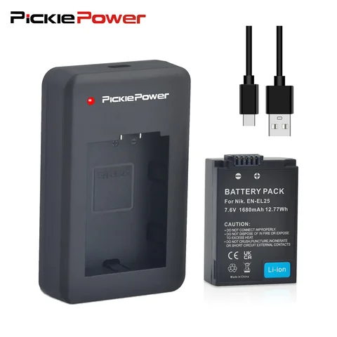 Pickle Power 1680mAh EN-EL25 EN-EL25A Battery for Nikon Z30, Z50, Z50II, ZFC Camera, Charger for ENEL25