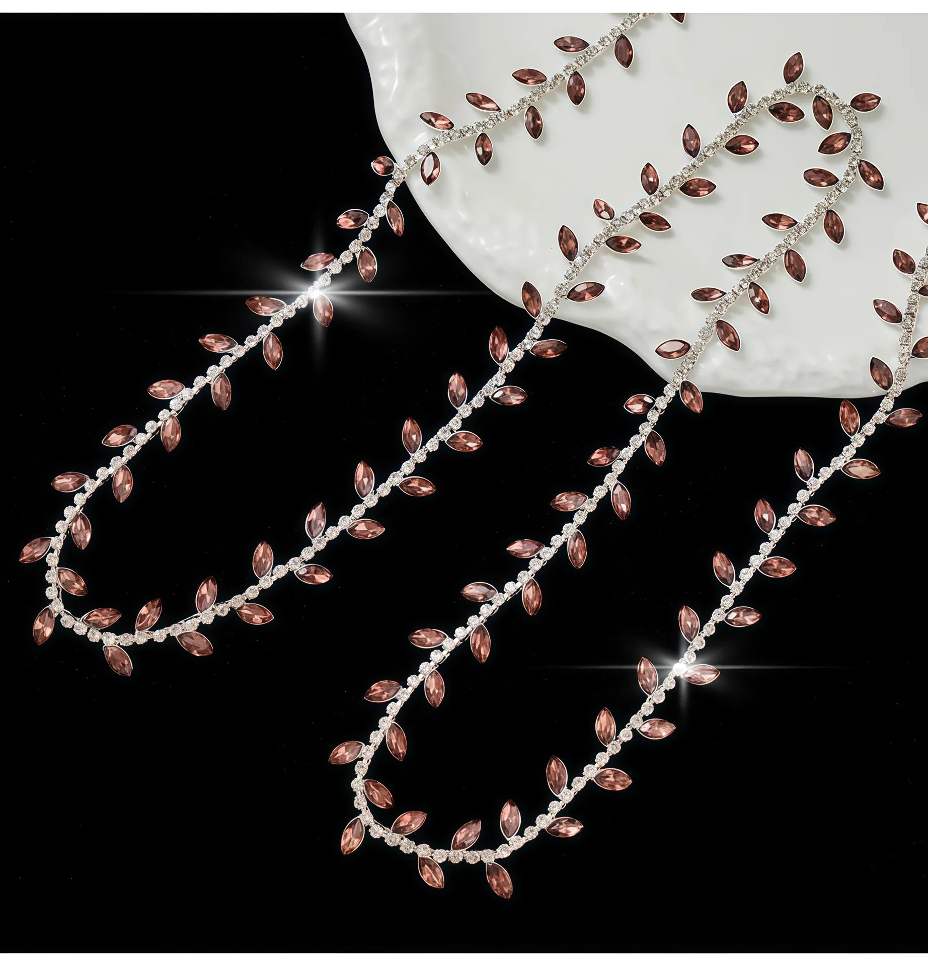 10 Meter Strass-Kette Kristall-Diamant Kleidungszubehör DIY Handwerk Dekoration Blattförmiges Strass-Band Nähzubehör – Detail 5