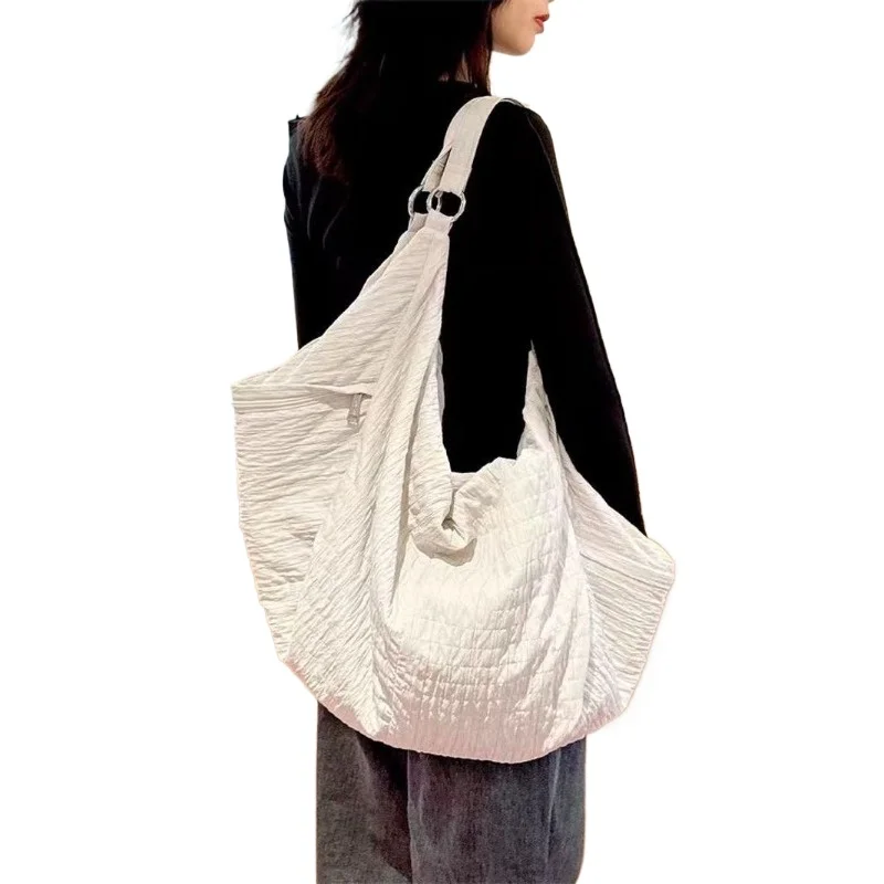 

Вместительная женская сумка-тоут из холщовой ткани с плиссировкой, в корейском стиле, для путешествий, через плечо, изысканная и простая, с уникальным дизайном