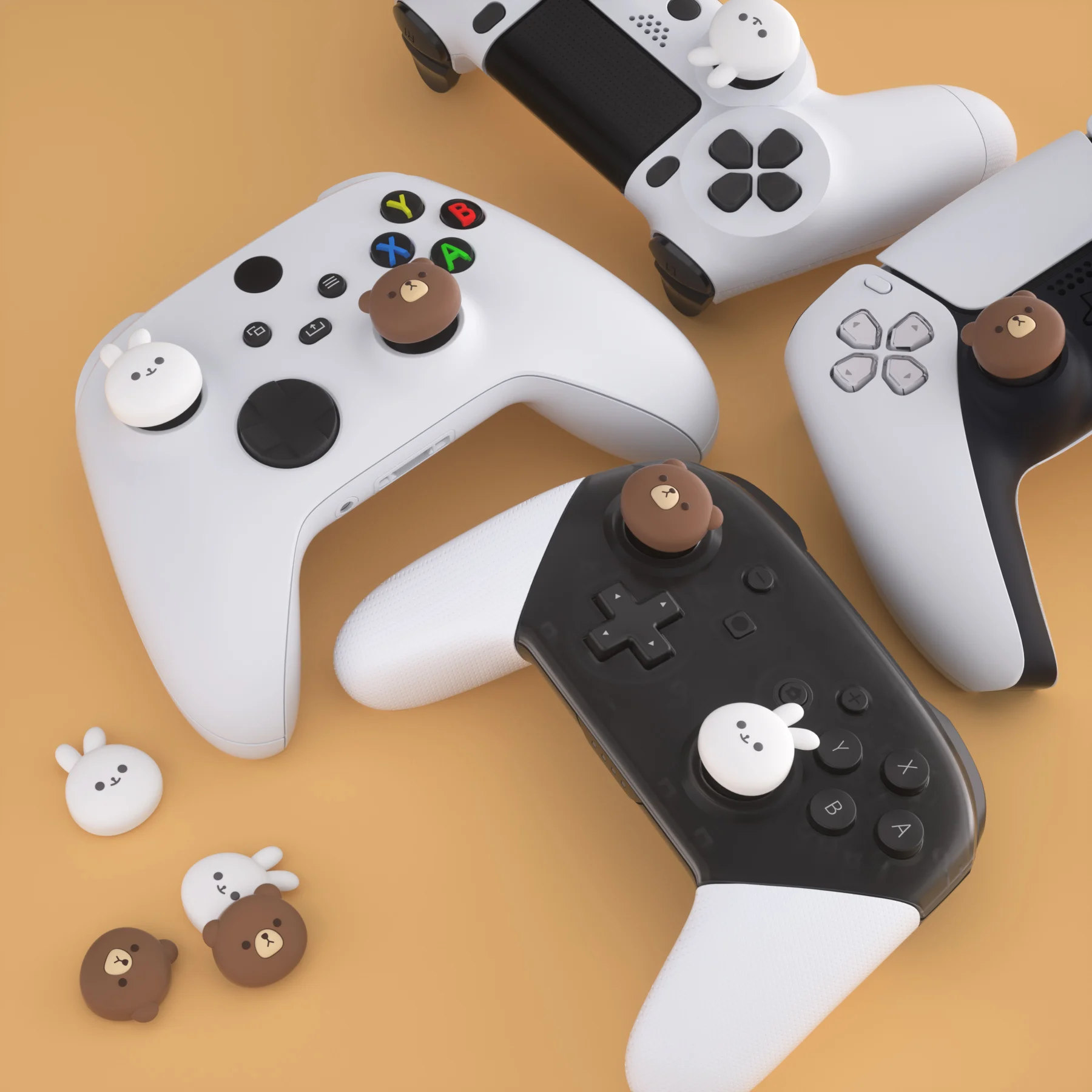 PlayVital 귀여운 엄지 그립 조이스틱 커버 ps5/4용 썸스틱 캡, Xbox 시리즈 X/S용, Switch Pro용 - 동물 시리즈