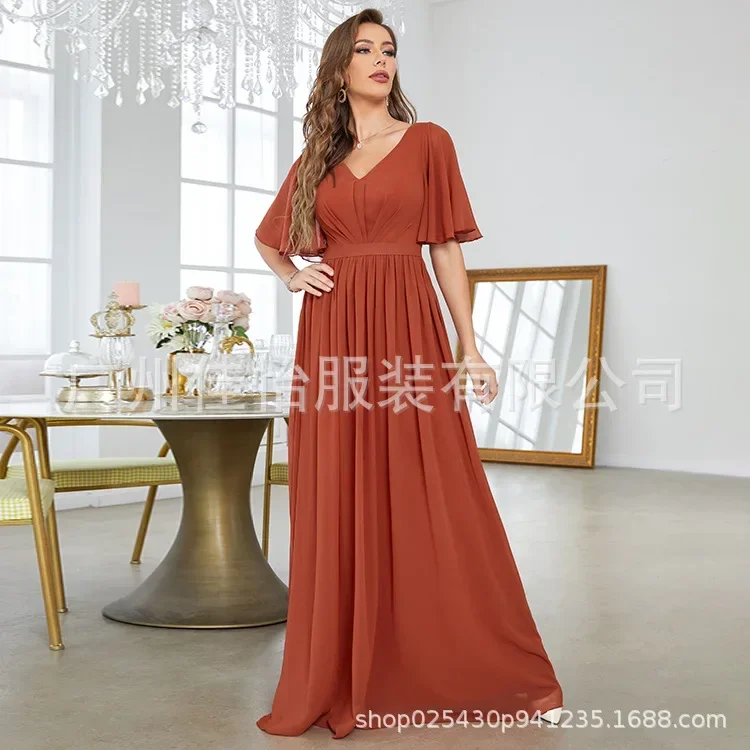 Womens Dresses New Mid Sleeved Casual Elegant Summer V-neck Sweetheart Evening Dress for Women