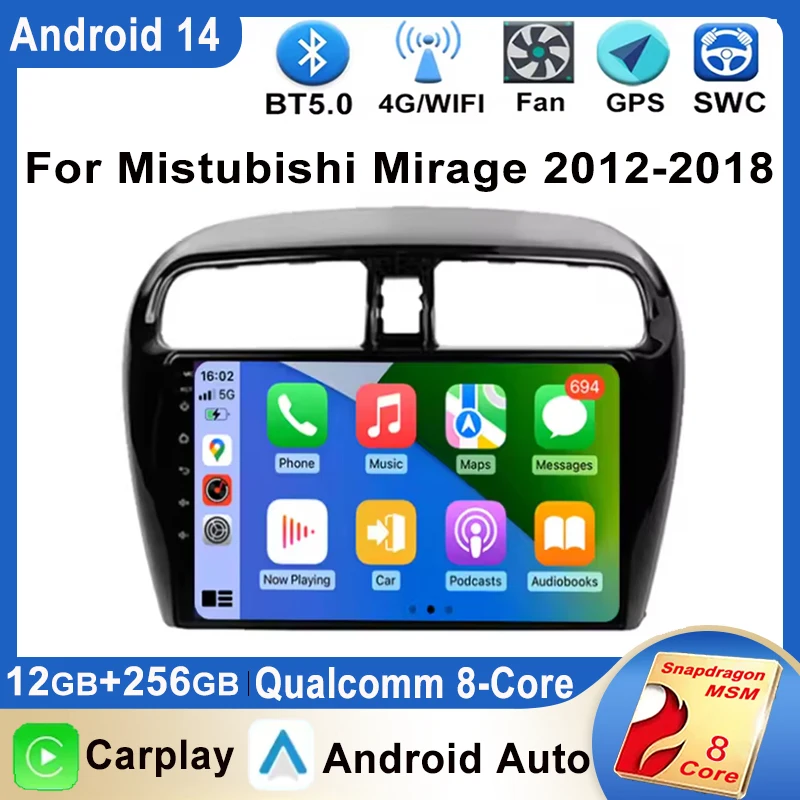 Android14 Car Radio For MITSUBISHI Mirage Spacestar Attrage 2012-2018 Multimedia Video Player GPS Navigation Carplay Auto Stereo