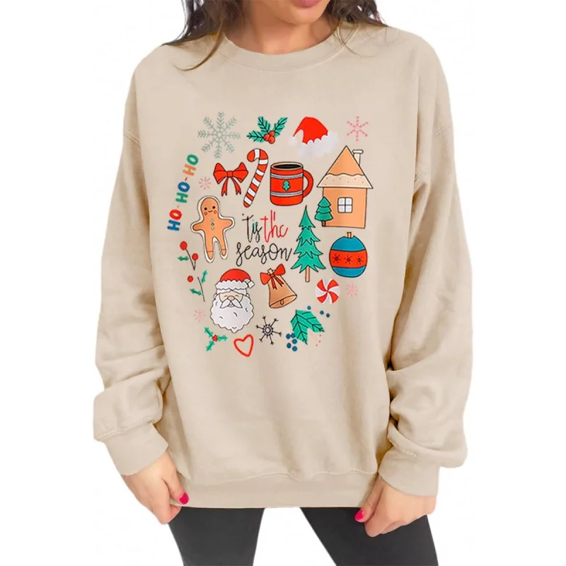 Merry Christmas Fun Pattern Sweatshirt Autumn Top Christmas Tree Printed Holiday Hoodie