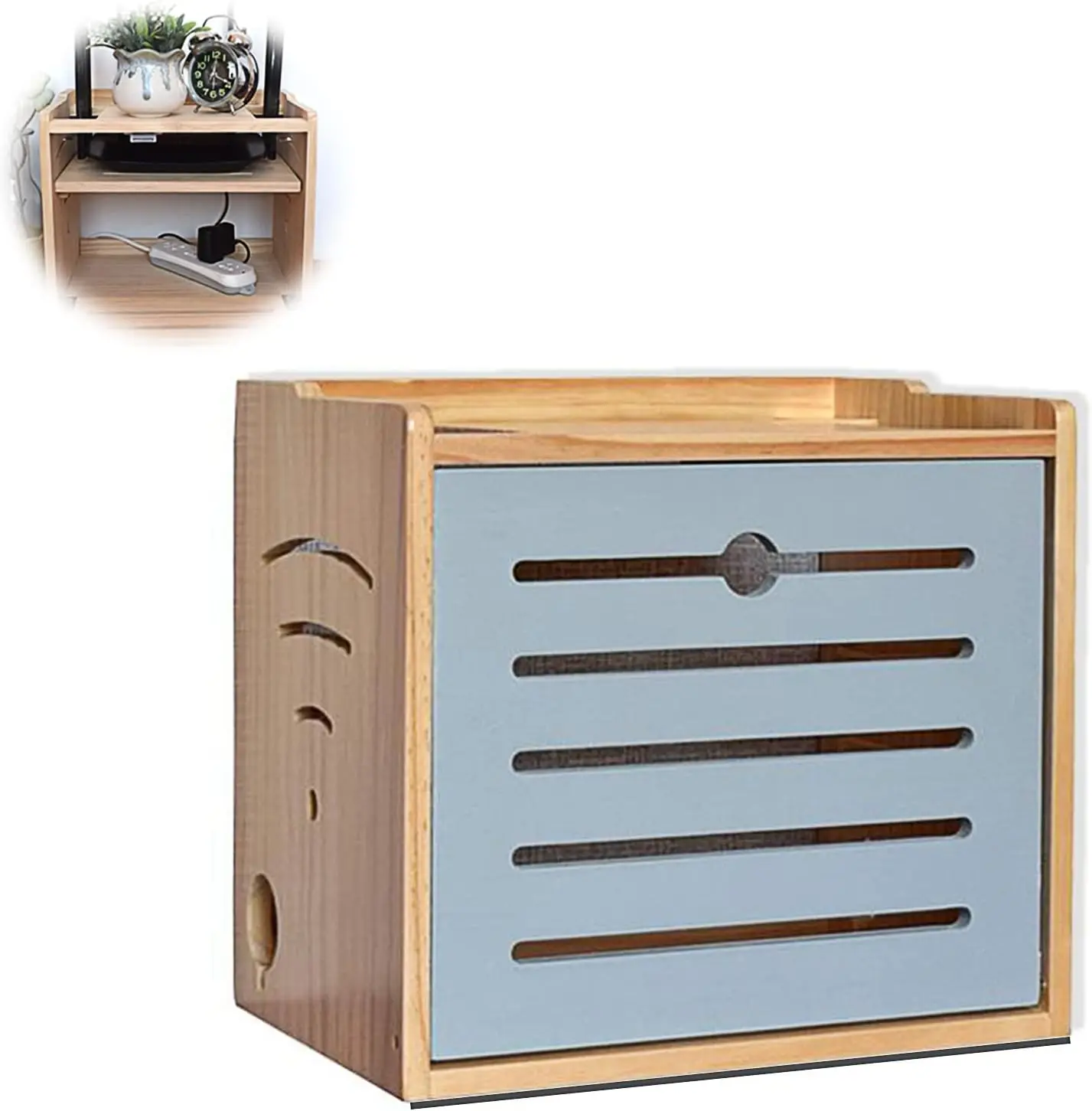 

WiFi Router Storage Box Wall Shelf Solid Wood Power Supply Light Cat Plug Row Hub Board Finishing Desktop Storage Box