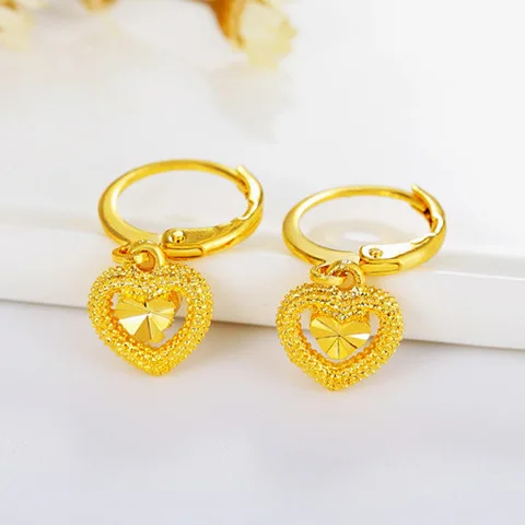 14k Gold Color Love Heart Earring for Women Sparkling Gold Plated Drop Earrings Wedding Valentine\'s Day Birthday Jewelry Gift