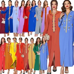 Femme Musulman Vestidos Diamonds Abaya Hooded Party Dresses for Women Dubai Muslim Abayas Islamic Jalabiya Morocco Kaftan Robe