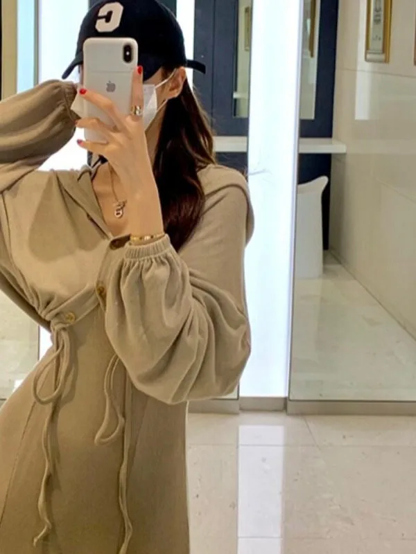 Korean Style Ins Open Cardigan Vest Dress Two Piece Set Casual Cotton Ladies T-Shirt Daily Wear Autumn Collection 2026