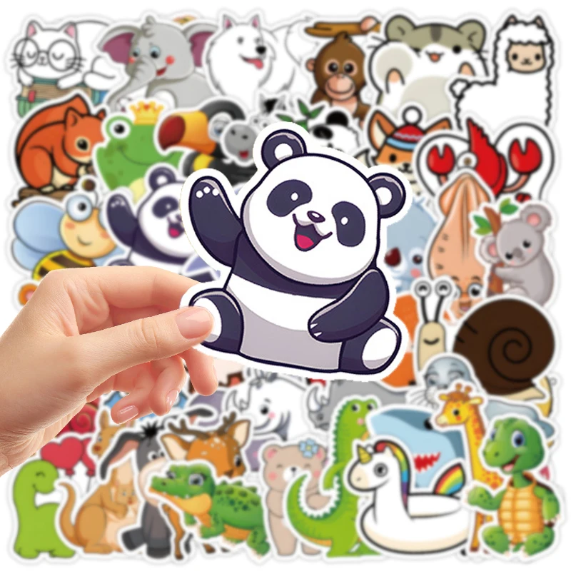 50Pcs Kawaii Cartoon Animal Stickers Hand Drawn Aesthetic Decals for Laptop Guitar Suitcase Notebook Phone Stationery Children