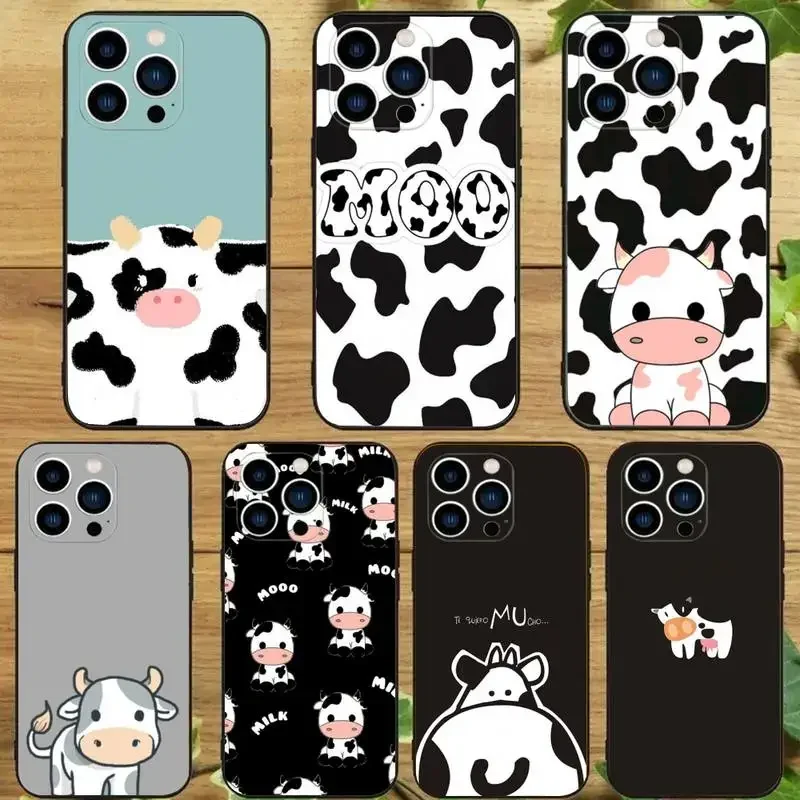 Dairy Cattle Cow Speckle Phone Case Phone Case For iPhone 14 13 12 11 Pro Max Xs Xr X 7 8 Plus 12 13 Mini Silicone Black Cover