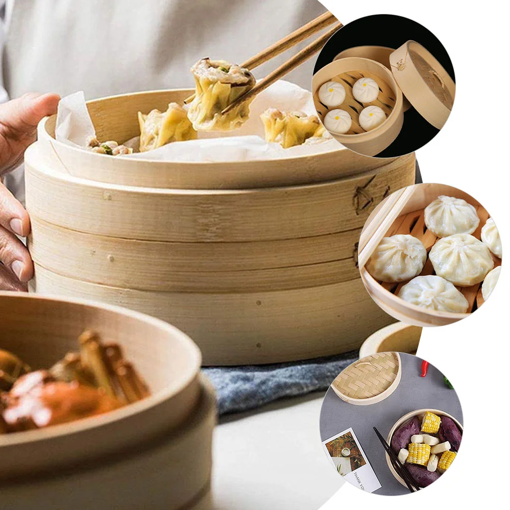 

Steamer with Cover Cooking Tool Chinese Style Food Steaming Basket Kitchen Bamboo Natural Accessory Dumpling