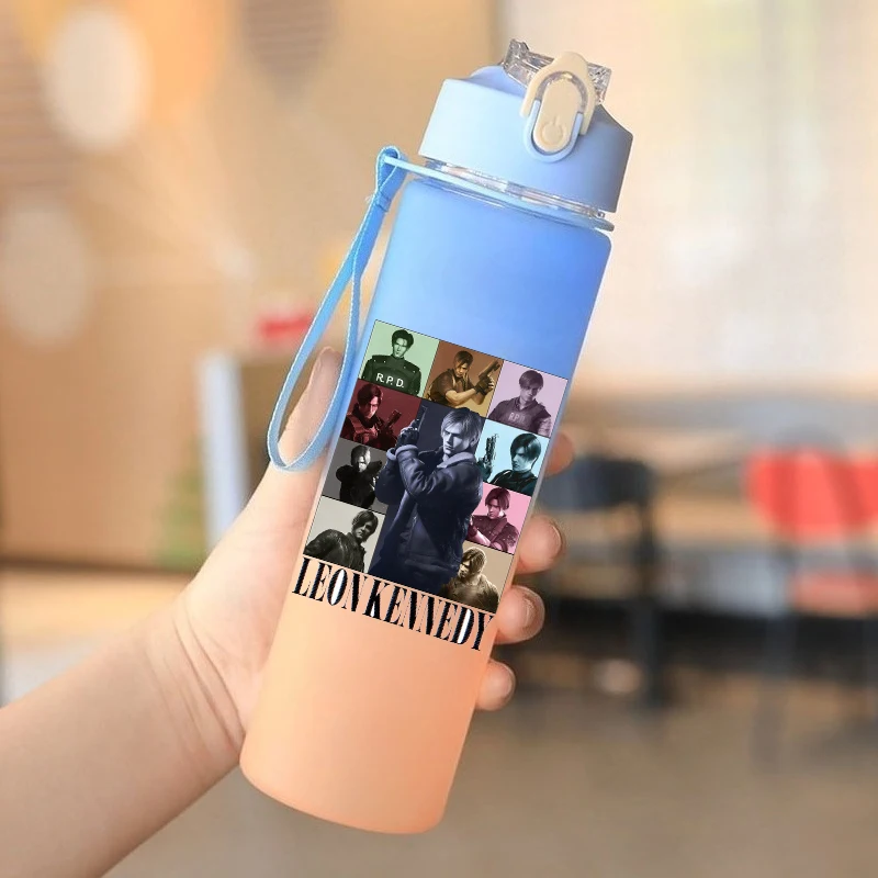 

Residents Evils Leon Kennedy Water Bottle with Straw Kids 750ml Outdoor Sports Cup Student School Portable Mug Children Gift New