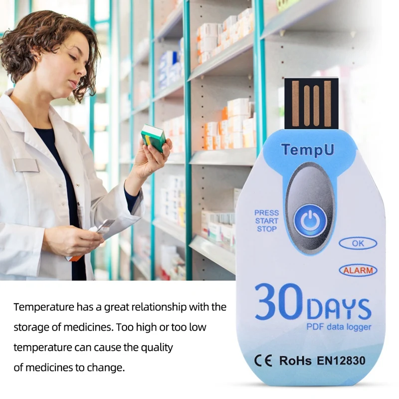 Rapporto PDF porta USB 10000 punti registratore di dati di temperatura USB uso usa e getta della catena del freddo