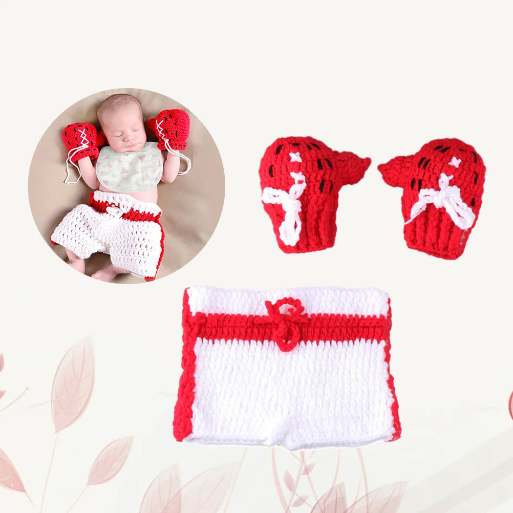 

Crochet Boys Boxing Outfit Red Newborn Photography Props Infant Baby Photo Costume Perfect Gift Baby Photo Props