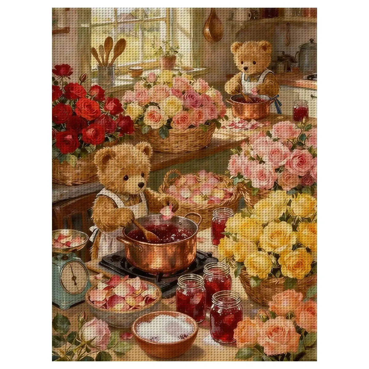 1pc 30X40CM/11.8*15.74inch Bear Kitchen Stamped Cross Stitch Kit DIY Kit 11/14/16CT DIY Embroidered Set DIY Cross-Stitch Set