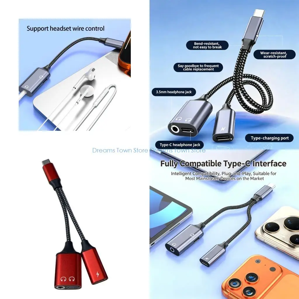 HX6A Highly Speed 60W Power Delivery Cable USB C to 3.5Mm Music Headphone Adapter For Simultaneous Mobile Devices Use