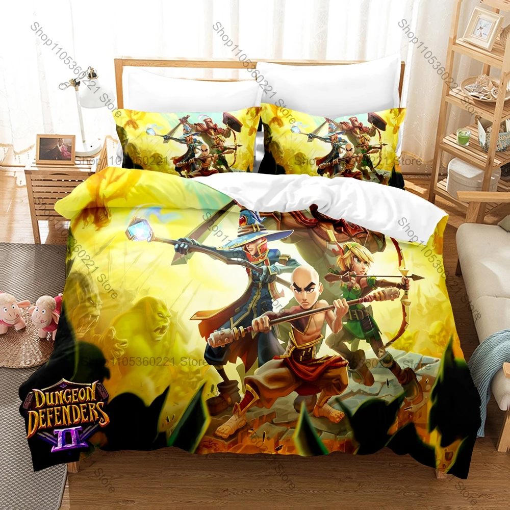 Cool Dungeon Defenders Tower Defense RPG Etheria Crystal Fantasy Game Bedding Set Duvet Cover + 2 Pillowcases Bed Linen For Game