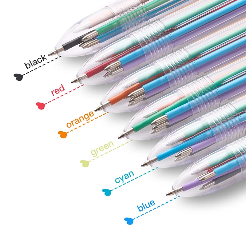 أقلام حبر جاف بلاستيك ABS مع إعادة تعبئة ، إبداعية وبسيطة ، اضغط على مشبك ، أقلام متعددة ، أدوات مكتبية لطيفة ، بيع بالجملة ، 6 ألوان ، 1