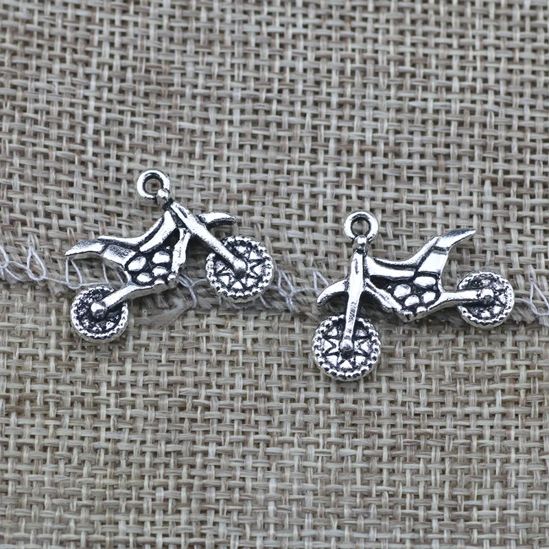 10 Pieces 23x13mm Antique Silver Color Motorcycle Charms Pendant for Handcraft Jewelry Making