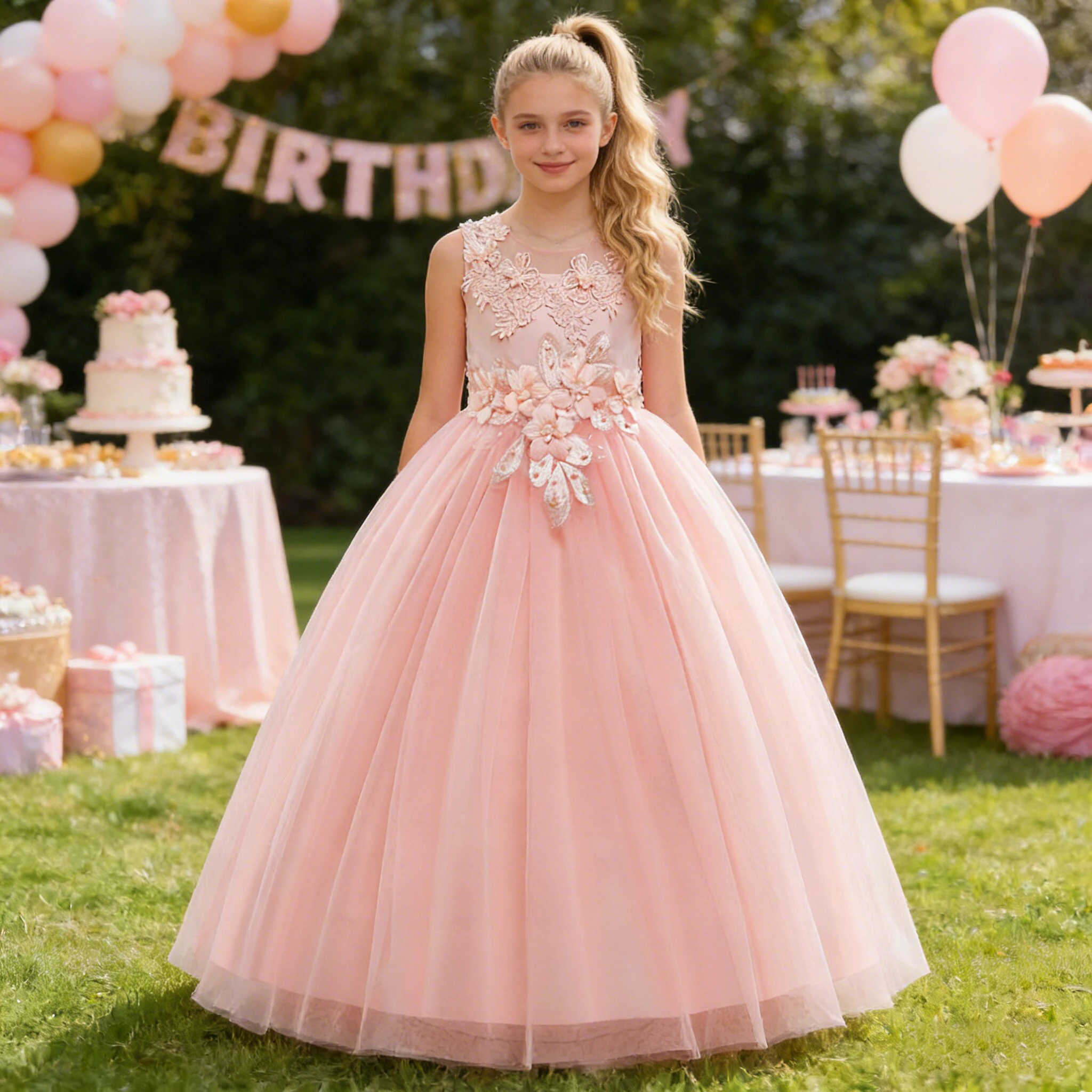 open lace back dress Rachel Allan 10263 Long Beaded Ball Gown Flower Girl Dress main image 1